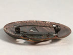 Japanese Cloisonne Brooch Vtg Metal Glass Pin Shippo Bird Gold Green Oval JK71