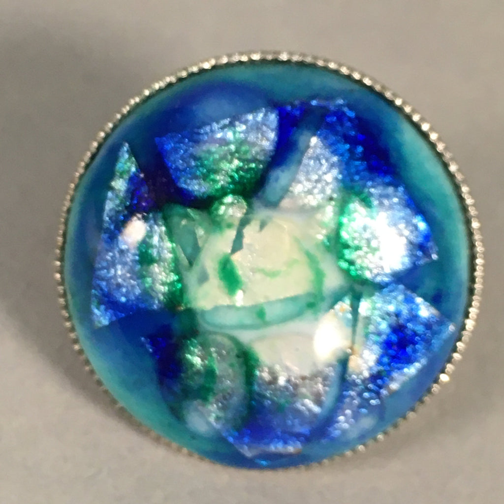 Japanese Cloisonne Earrings Vtg Metal Glass Shippo Round Blue Green White JK77