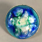Japanese Cloisonne Earrings Vtg Metal Glass Shippo Round Blue Green White JK77