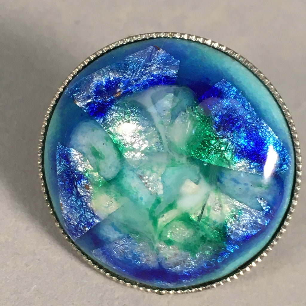 Japanese Cloisonne Earrings Vtg Metal Glass Shippo Round Blue Green White JK77