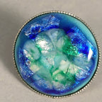 Japanese Cloisonne Earrings Vtg Metal Glass Shippo Round Blue Green White JK77