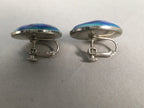 Japanese Cloisonne Earrings Vtg Metal Glass Shippo Round Blue Green White JK77