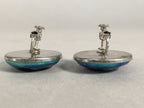 Japanese Cloisonne Earrings Vtg Metal Glass Shippo Round Blue Green White JK77