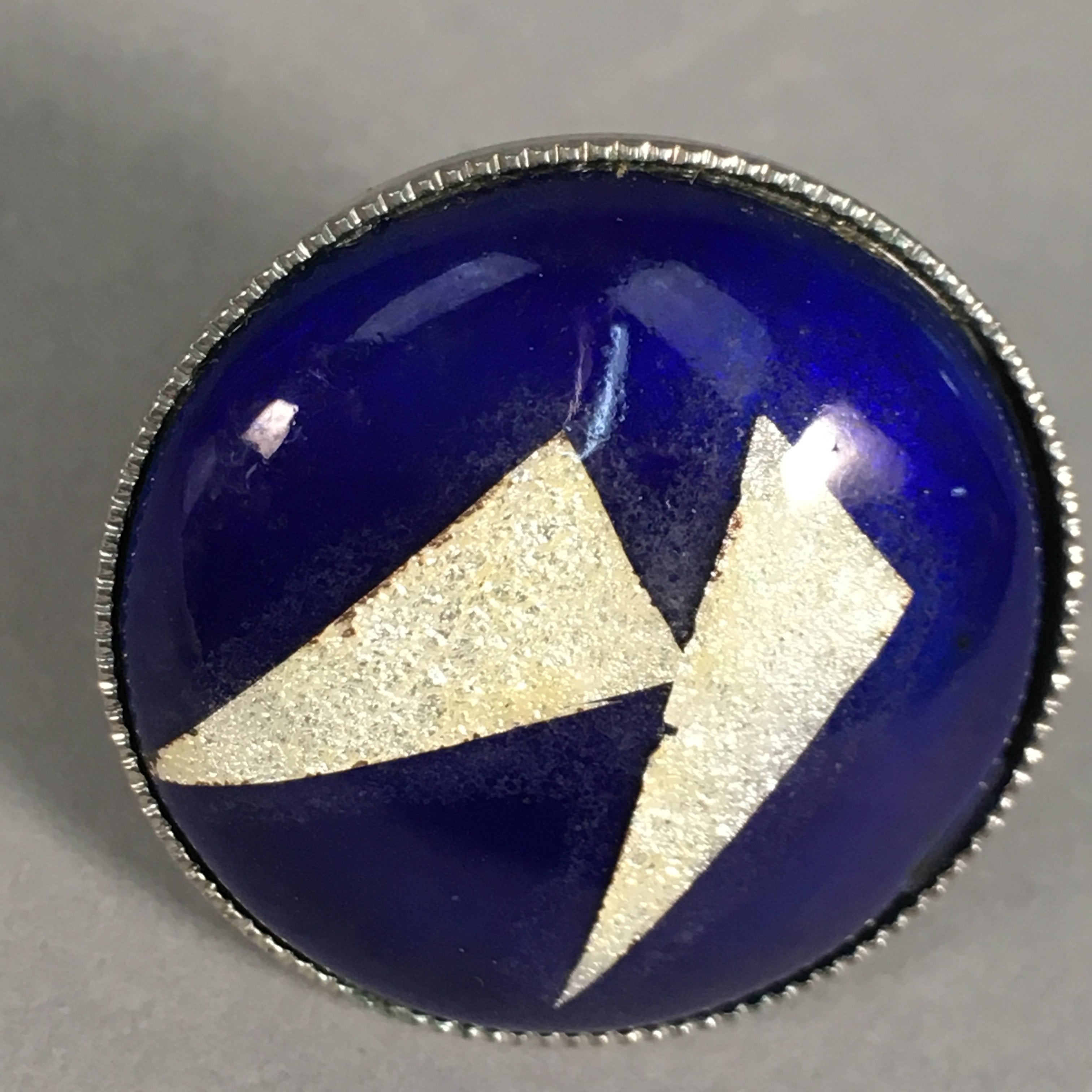 Japanese Cloisonne Earrings Vtg Metal Glass Shippo Round Gold Blue JK76