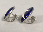 Japanese Cloisonne Earrings Vtg Metal Glass Shippo Round Gold Blue JK76