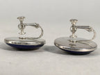 Japanese Cloisonne Earrings Vtg Metal Glass Shippo Round Gold Blue JK76