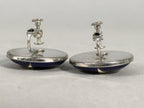 Japanese Cloisonne Earrings Vtg Metal Glass Shippo Round Gold Blue JK76