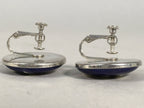 Japanese Cloisonne Earrings Vtg Metal Glass Shippo Round Gold Blue JK76