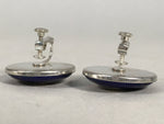 Japanese Cloisonne Earrings Vtg Metal Glass Shippo Round Gold Blue JK76