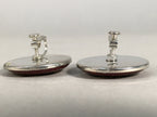 Japanese Cloisonne Earrings Vtg Metal Glass Shippo Round Gold Brown JK72
