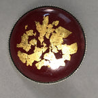 Japanese Cloisonne Earrings Vtg Metal Glass Shippo Round Gold Brown JK72