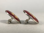 Japanese Cloisonne Earrings Vtg Metal Glass Shippo Round Gold Brown JK72
