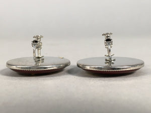 Japanese Cloisonne Earrings Vtg Metal Glass Shippo Round Gold Brown JK72
