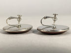Japanese Cloisonne Earrings Vtg Metal Glass Shippo Round Gold Brown JK72