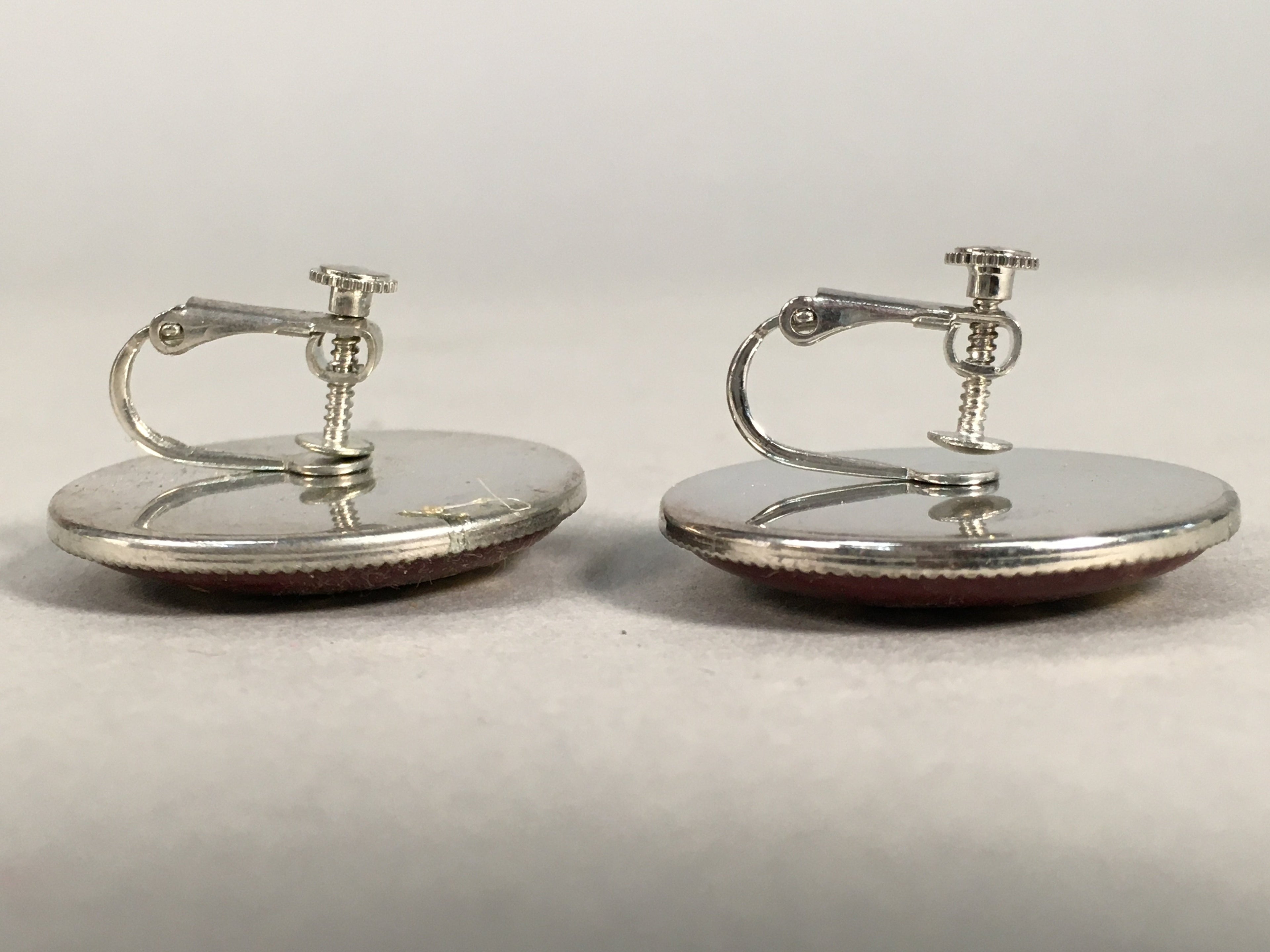 Japanese Cloisonne Earrings Vtg Metal Glass Shippo Round Gold Brown JK72