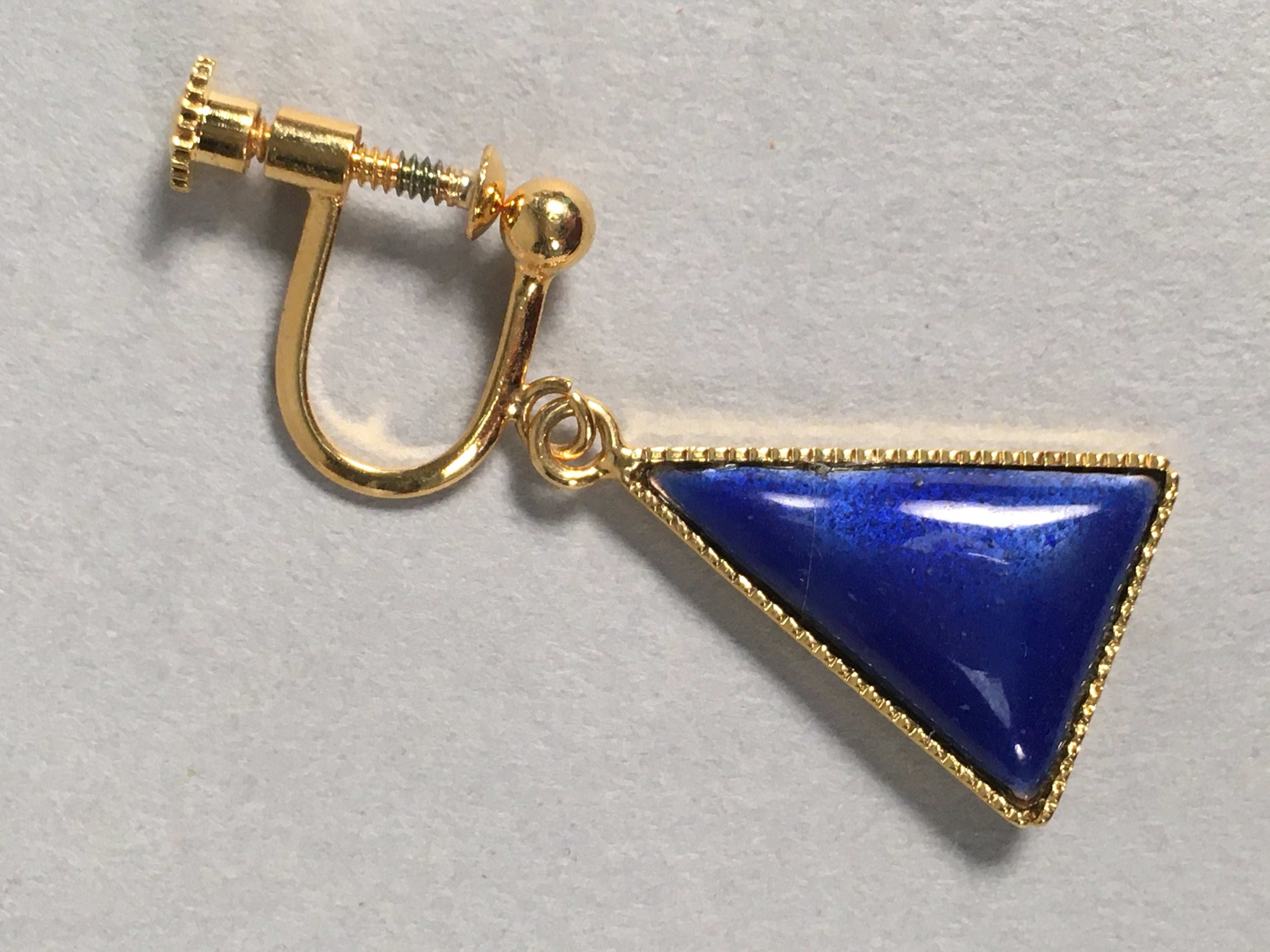 Japanese Cloisonné Earrings Vtg Metal Glass Shippo Triangle Blue JK105