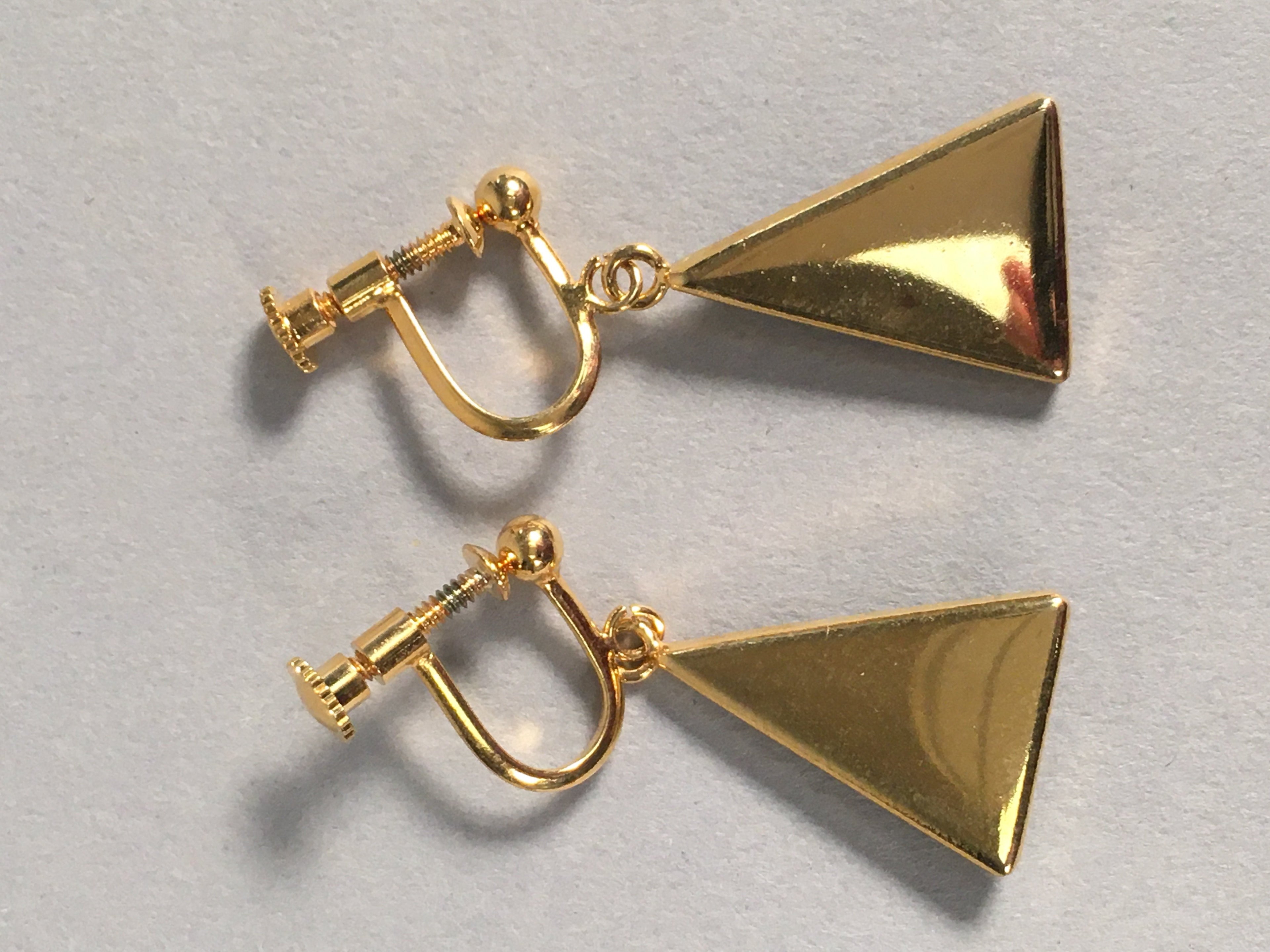 Japanese Cloisonné Earrings Vtg Metal Glass Shippo Triangle Blue JK105