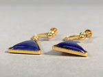 Japanese Cloisonné Earrings Vtg Metal Glass Shippo Triangle Blue JK105