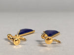 Japanese Cloisonné Earrings Vtg Metal Glass Shippo Triangle Blue JK105