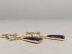 Japanese Cloisonné Earrings Vtg Metal Glass Shippo Triangle Blue JK105