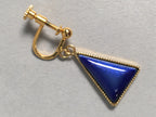Japanese Cloisonné Earrings Vtg Metal Glass Shippo Triangle Blue JK105