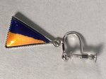 Japanese Cloisonne Earrings Vtg Metal Glass Shippo Triangle Blue Orange JK104