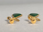 Japanese Cloisonne Earrings Vtg Metal Glass Shippo Triangle Green JK100