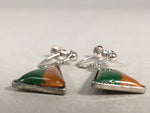 Japanese Cloisonne Earrings Vtg Metal Glass Shippo Triangle Green Orange JK103