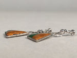 Japanese Cloisonne Earrings Vtg Metal Glass Shippo Triangle Green Orange JK103