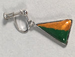 Japanese Cloisonne Earrings Vtg Metal Glass Shippo Triangle Green Orange JK103