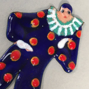 Japanese Cloisonne Ornament Display Vtg Clown Shippo Blue Red Dots JK40