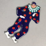 Japanese Cloisonne Ornament Display Vtg Clown Shippo Blue Red Dots JK40