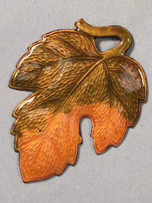 Japanese Cloisonne Ornament Display Vtg Shippo Autumn Leaf Gold Brown JK68