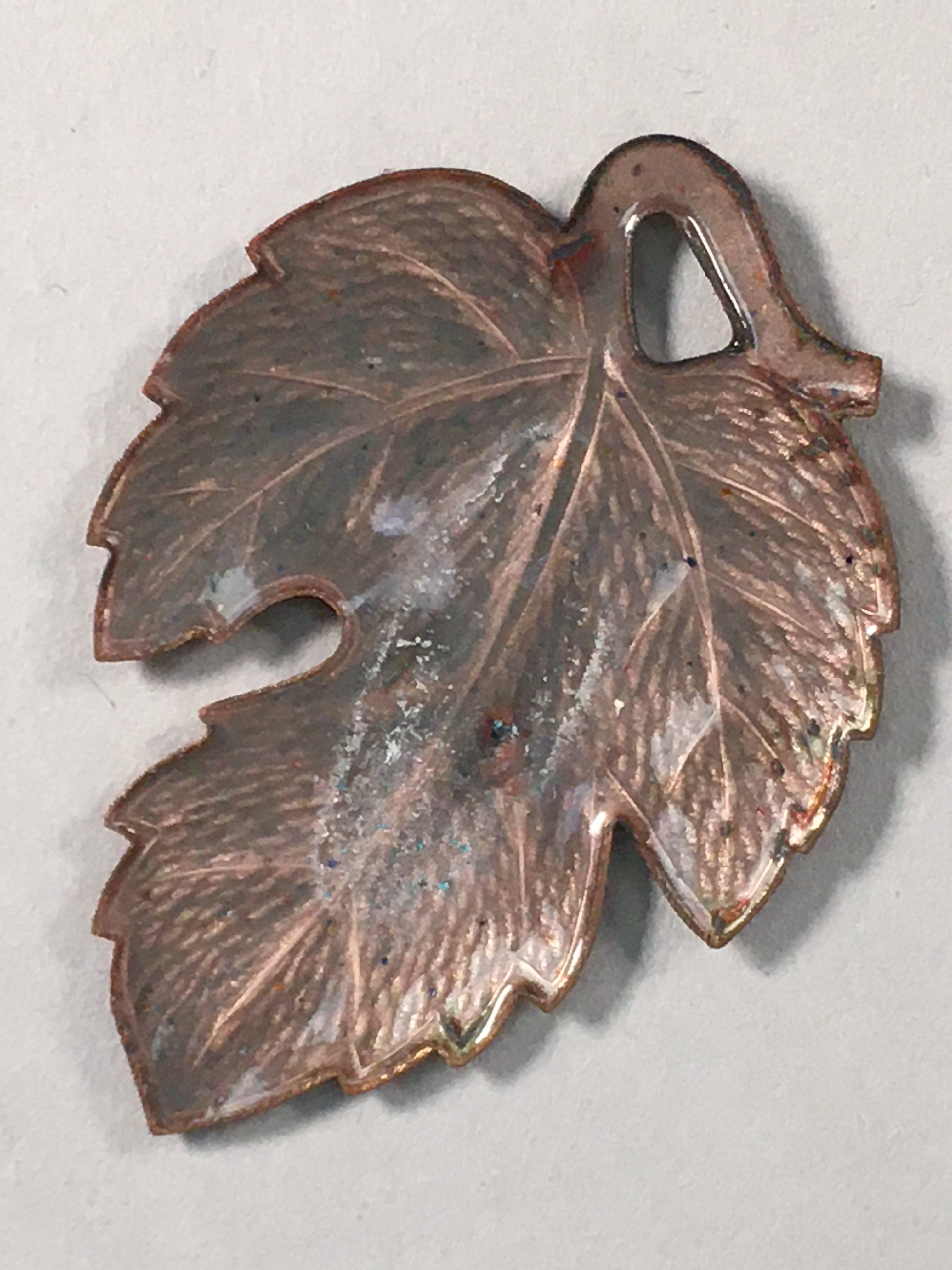 Japanese Cloisonne Ornament Display Vtg Shippo Autumn Leaf Gold Brown JK68