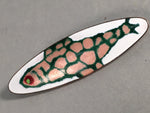 Japanese Cloisonne Oval Brooch Vtg Metal Glass Pin Fish White Pink Gold JK44