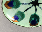 Japanese Cloisonne Oval Brooch Vtg Metal Glass Pin Green Gold JK58