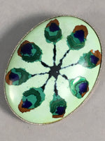 Japanese Cloisonne Oval Brooch Vtg Metal Glass Pin Green Gold JK58