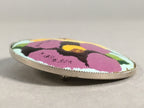 Japanese Cloisonne Round Brooch Vtg Metal Glass Pin Flower Purple Yellow JK49