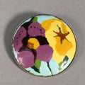 Japanese Cloisonne Round Brooch Vtg Metal Glass Pin Flower Purple Yellow JK49