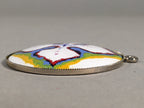 Japanese Cloisonne Round Pendant Vtg Metal Glass Floral Blue Yellow White JK50