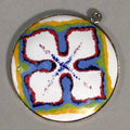 Japanese Cloisonne Round Pendant Vtg Metal Glass Floral Blue Yellow White JK50