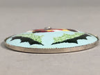Japanese Cloisonne Round Pendant Vtg Metal Glass Floral Green Leaf JK57