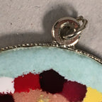Japanese Cloisonne Round Pendant Vtg Metal Glass Floral Green Leaf JK57