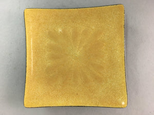 Japanese Cloisonne Small Plate Vtg Square Shippo ware Kozara Gold Flower PT864