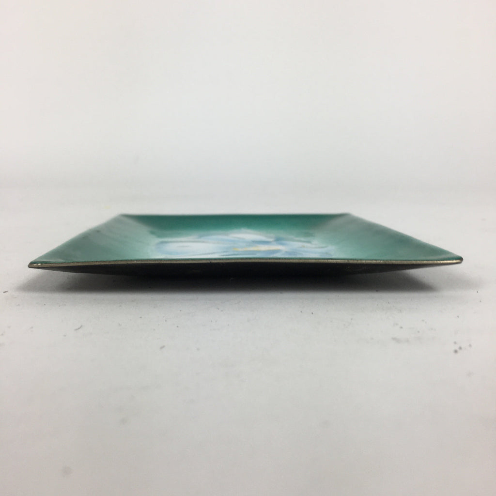 Japanese Cloisonné Ware Plate Vtg Kozara Ceramic Green Enamel Finish Metal T85