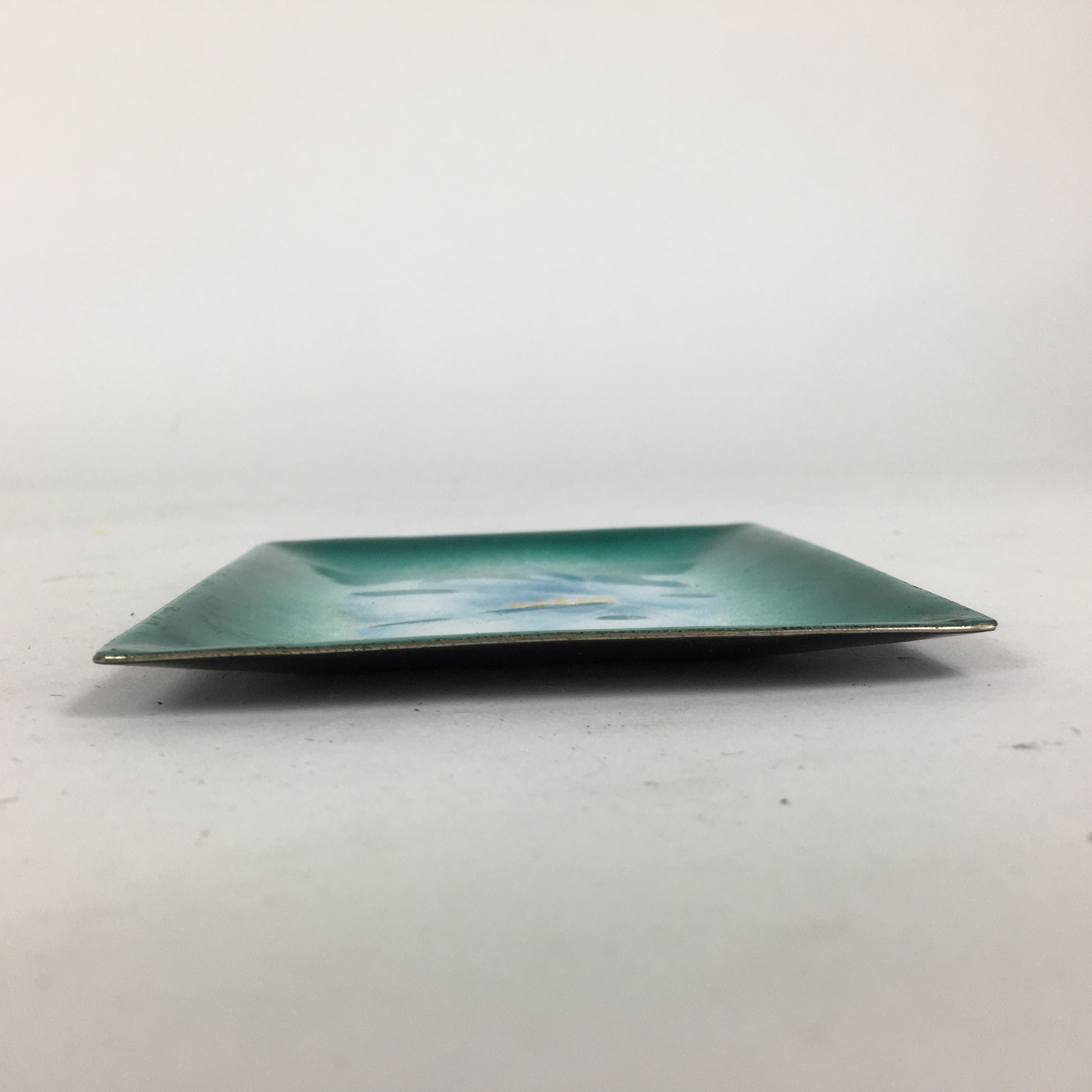 Japanese Cloisonné Ware Plate Vtg Kozara Ceramic Green Enamel Finish Metal T86