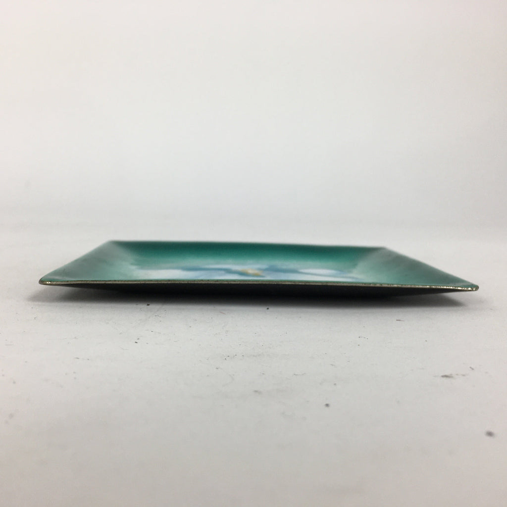 Japanese Cloisonné Ware Plate Vtg Kozara Ceramic Green Enamel Finish Metal T86