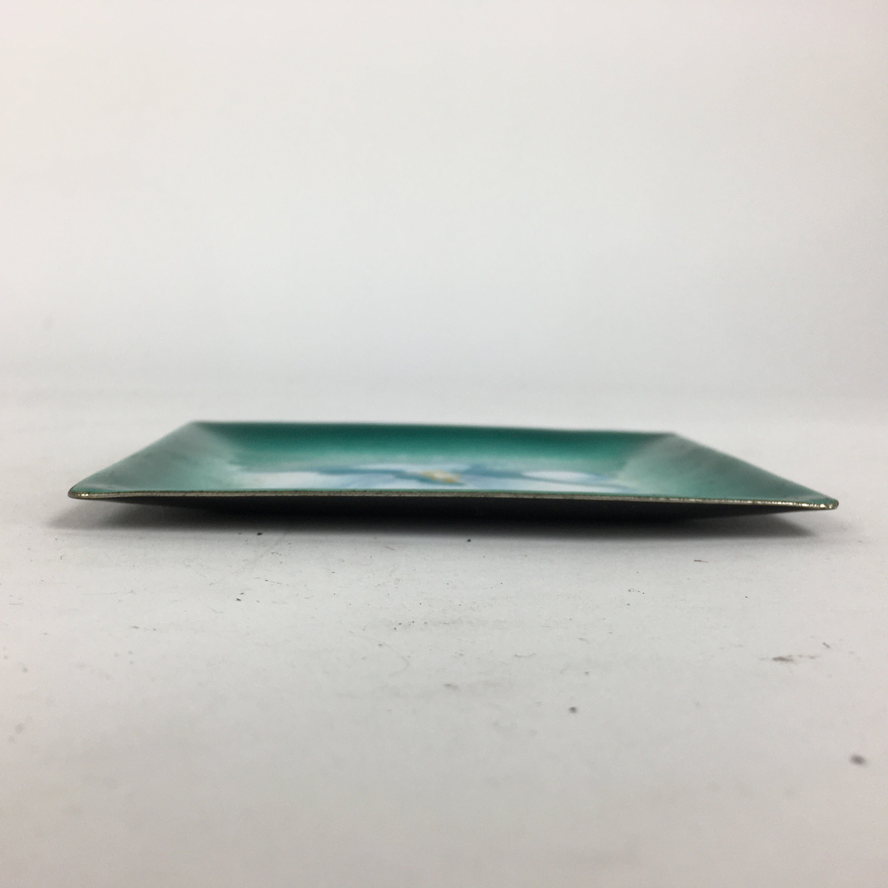 Japanese Cloisonné Ware Plate Vtg Kozara Ceramic Green Enamel Finish Metal T86