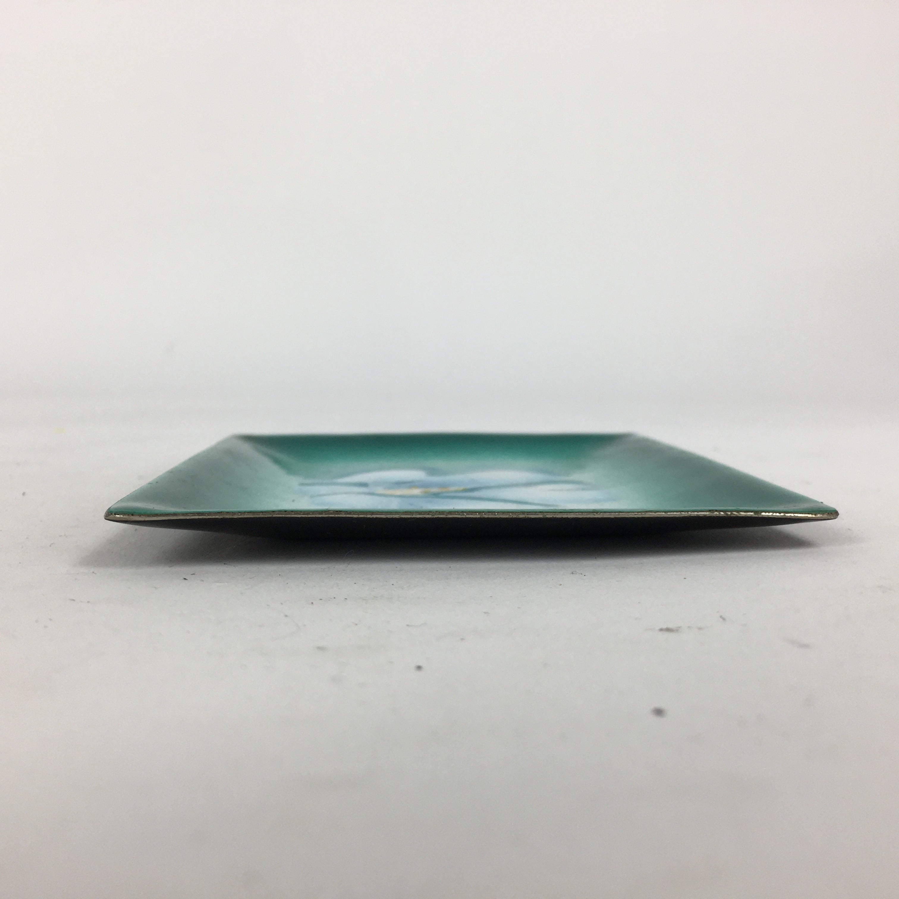 Japanese Cloisonné Ware Plate Vtg Kozara Ceramic Green Enamel Finish Metal T86