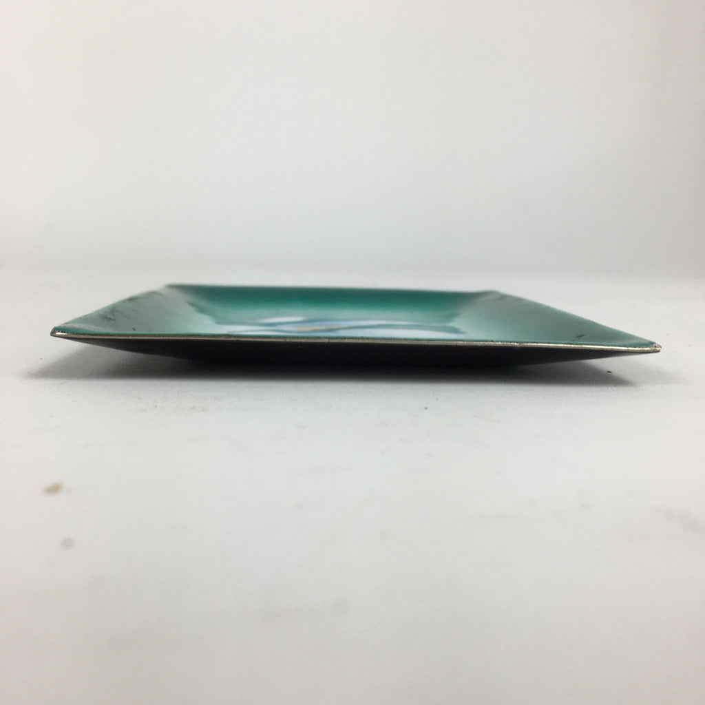 Japanese Cloisonné Ware Plate Vtg Kozara Ceramic Green Enamel Finish Metal T87
